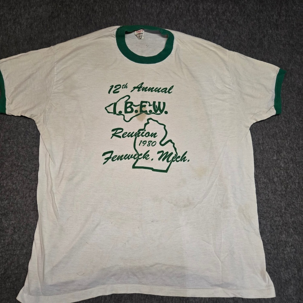 VTG Stedman Burnout Ringer T-Shirt Mens XL Paper Thin White Green 1980 Michigan